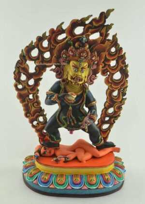 Multicolored 14" Black Dzambhala Statue (Hand Painted) - Front