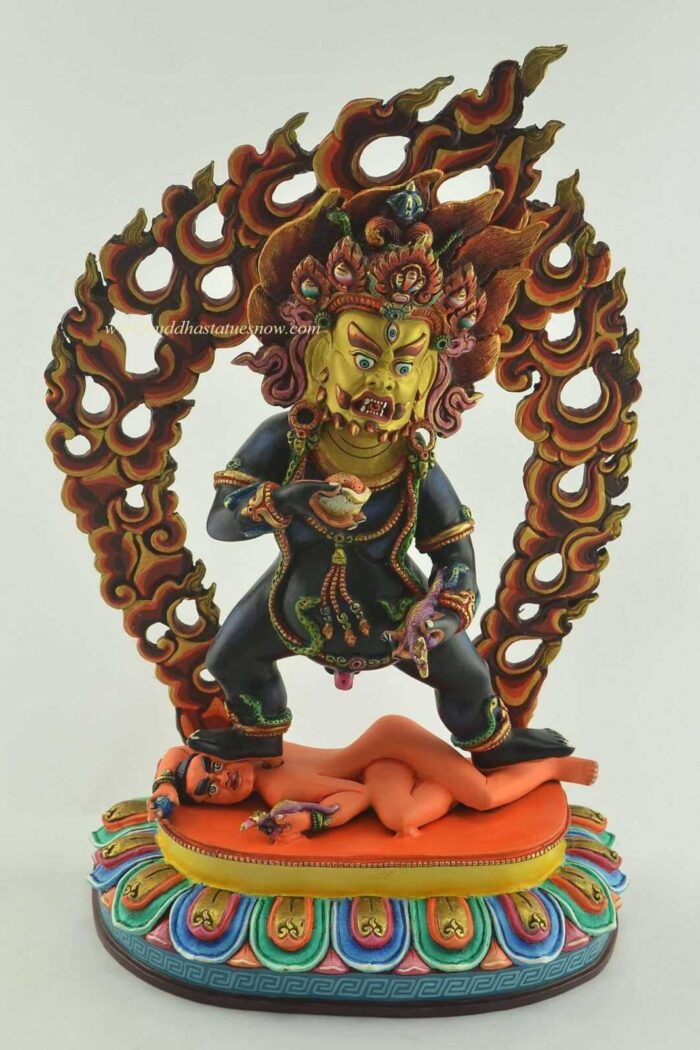 Multicolored 14" Black Dzambhala Statue (Hand Painted) - Front
