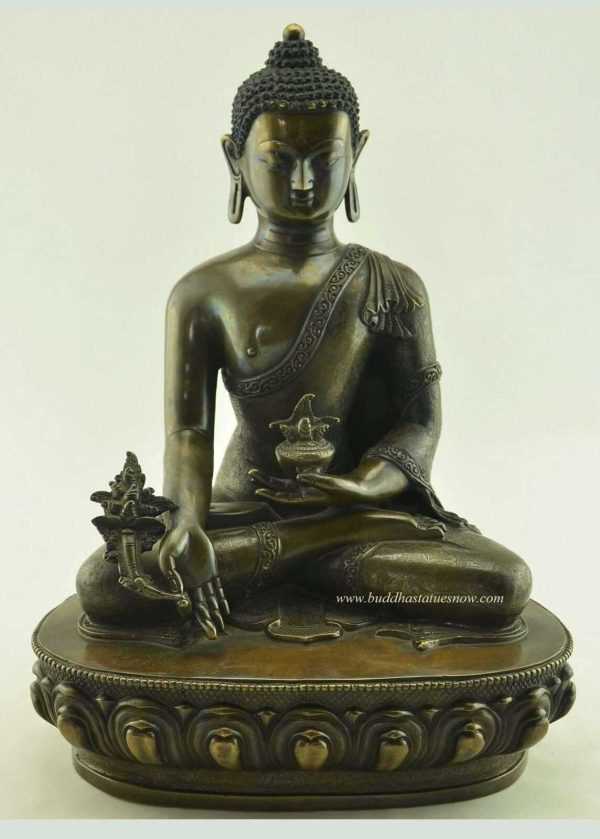 Oxidized Copper 14" Medicine Buddha Statue (Made in Patan) - Front
