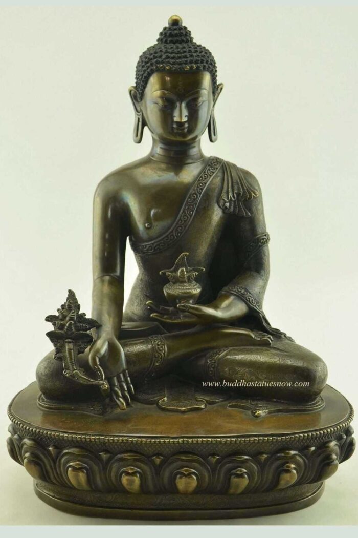 Oxidized Copper 14" Medicine Buddha Statue (Made in Patan) - Front