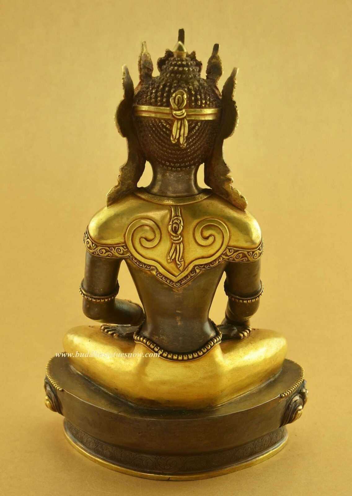 Oxidized Copper 10.5&quot; Shakyamuni Buddha Statue (24k Gold Gilded) - Back
