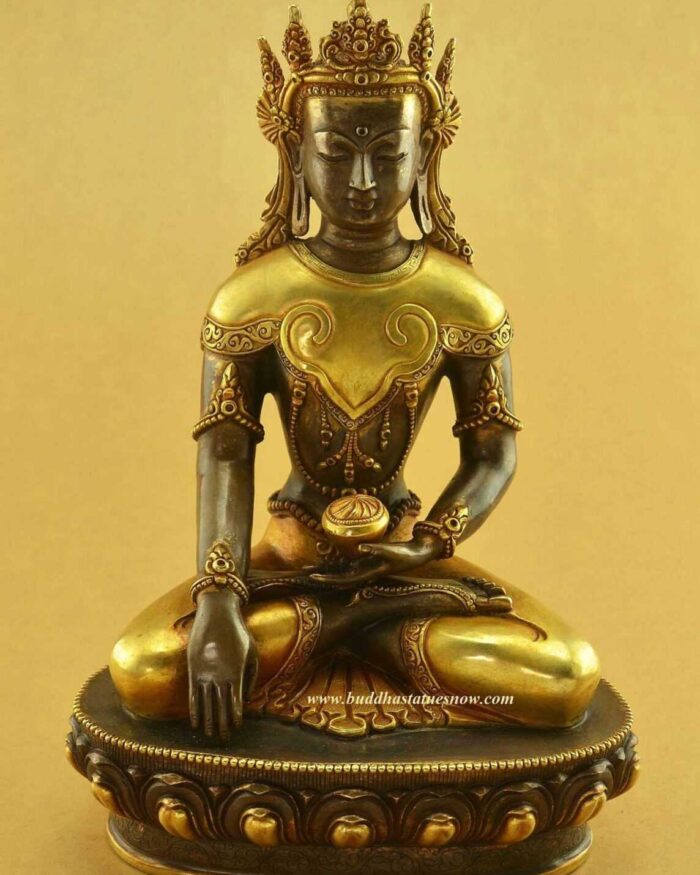 Oxidized Copper 10.5" Shakyamuni Buddha Statue (24k Gold Gilded) - Front