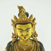 Partly Gold Gilded 18" Yellow Dzambhala Statue (Oxidized Copper) - Face Detail