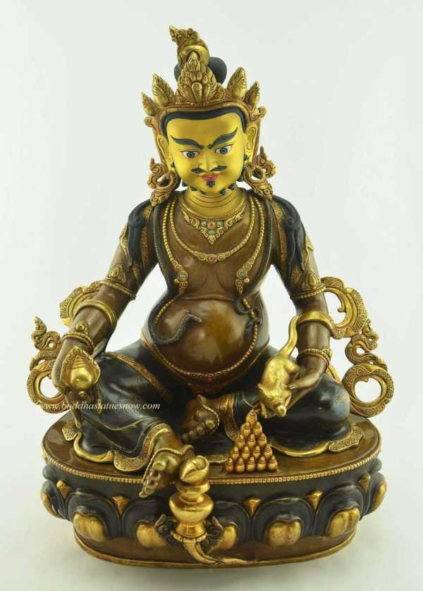 Partly Gold Gilded 18" Yellow Dzambhala Statue (Oxidized Copper) - Gallery