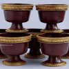 3" Set of Seven Tibetan Offering Bowls 2.5" Hgt (Oxidized Copper, 24k Gold Trim)