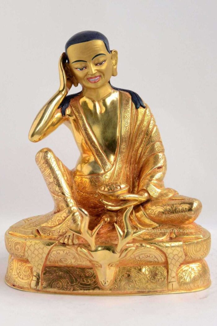 Fully Gold Gilded 7.5" Guru Milarepa Statue (24k Gold) - Front