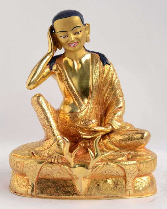 Fully Gold Gilded 7.5" Guru Milarepa Statue (24k Gold) - Front