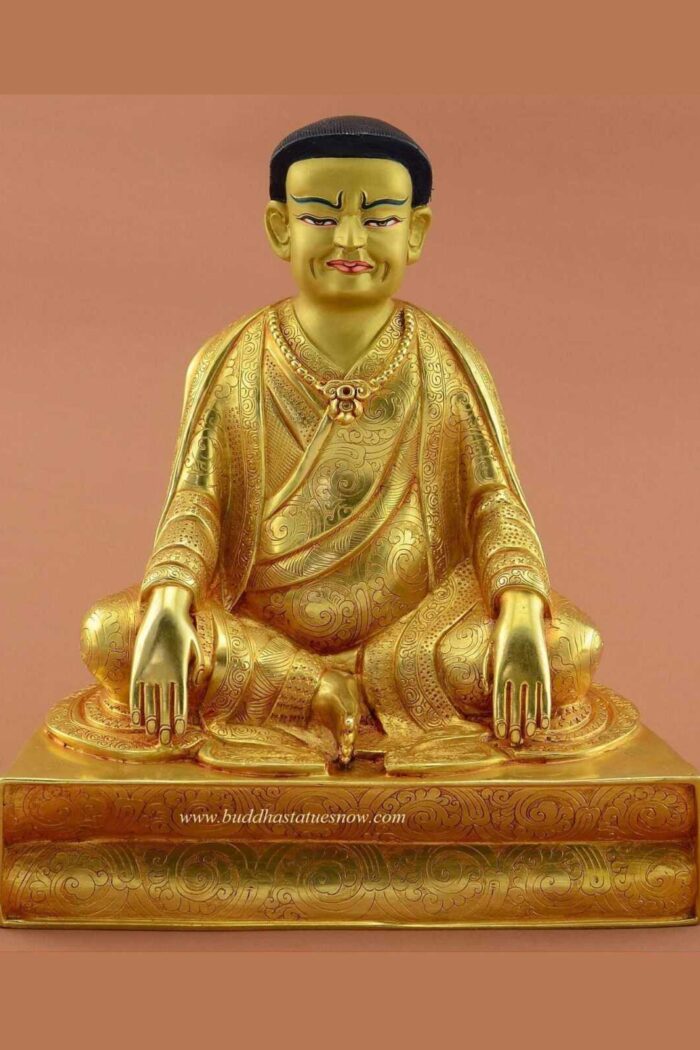 Fully Gold Gilded 7.75" Guru Marpa Statue (24k Gold) - Front