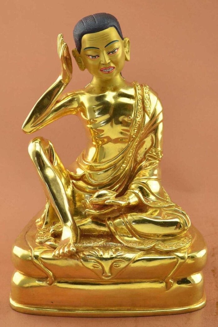 Fully Gold Gilded 7.25" Guru Milarepa Statue (24k Gold Gilded) - Front
