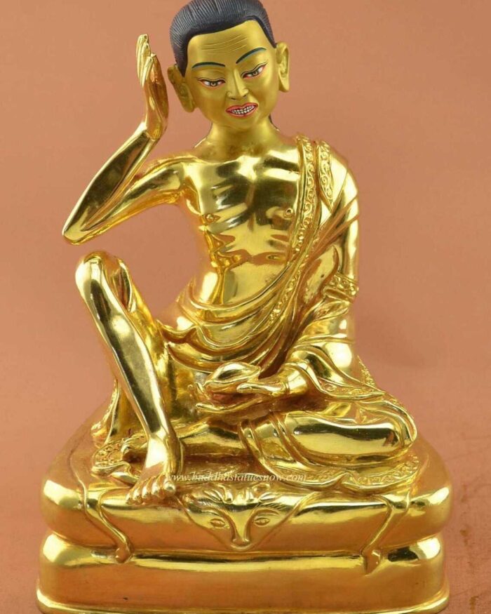 Fully Gold Gilded 7.25" Guru Milarepa Statue (24k Gold Gilded) - Front