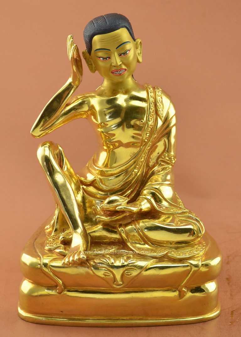 Fully Gold Gilded 7.25" Guru Milarepa Statue (24k Gold Gilded) - Front