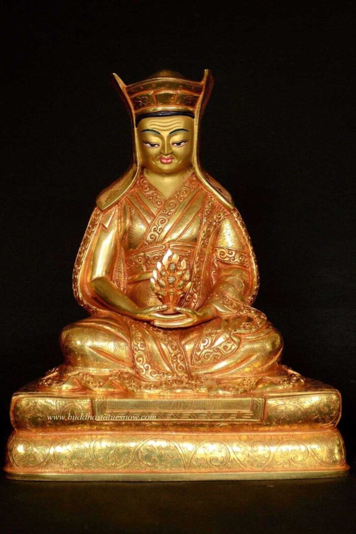 Fully Gold Gilded 8.25" Guru Gampopa Statue - Front