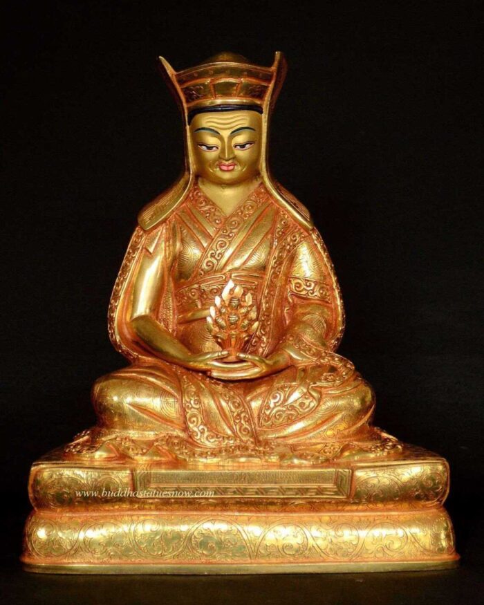 Fully Gold Gilded 8.25" Guru Gampopa Statue - Front