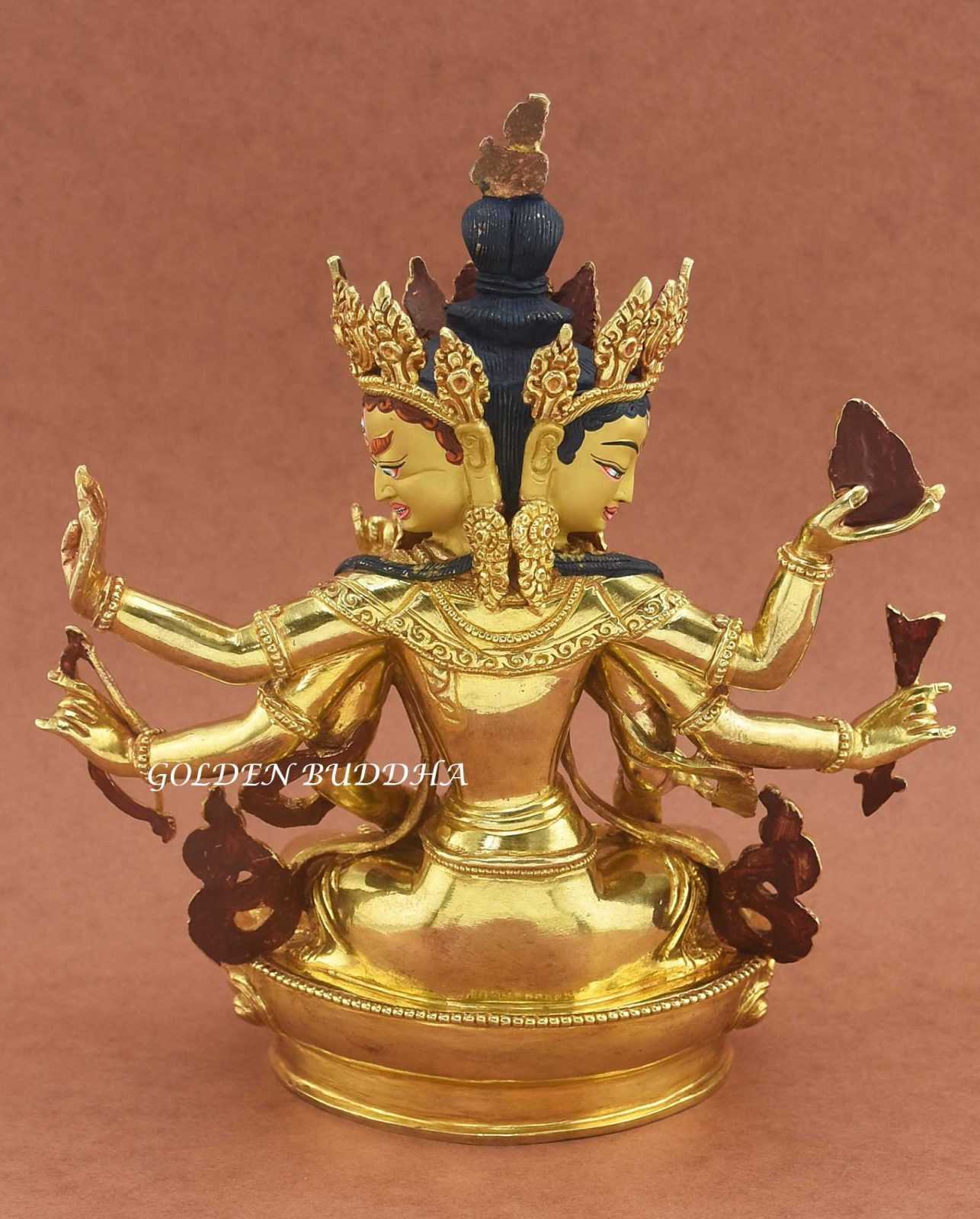 Fully Gold Gilded 9.5" Namgyalma Statue, Finely Carved Details, Gold Painted Face - Back