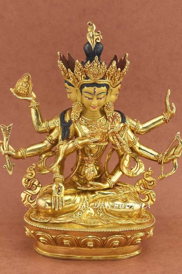 Fully Gold Gilded 9.5" Namgyalma Statue, Finely Carved Details, Gold Painted Face - Gallery