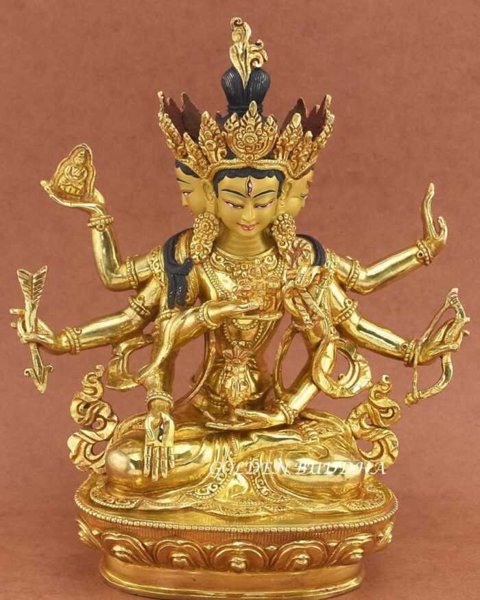 Fully Gold Gilded 9.5" Namgyalma Statue, Finely Carved Details, Gold Painted Face - Gallery
