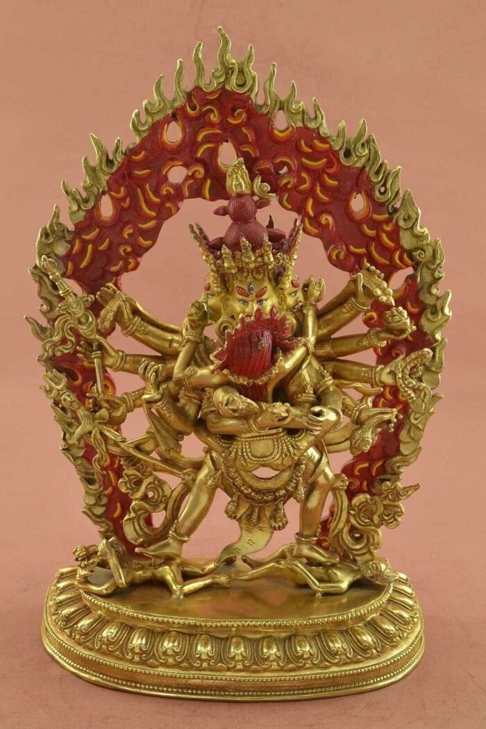 Fully Gold Gilded 13.5" Chakrasamvara Statue w/Consort (Handmade) - Front