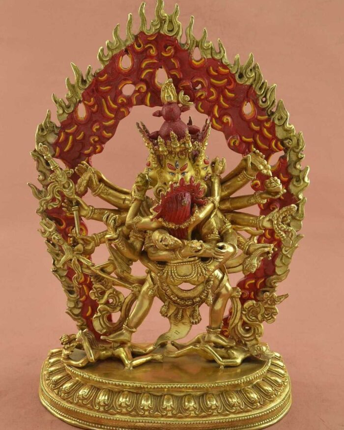 Fully Gold Gilded 13.5" Chakrasamvara Statue w/Consort (Handmade) - Front