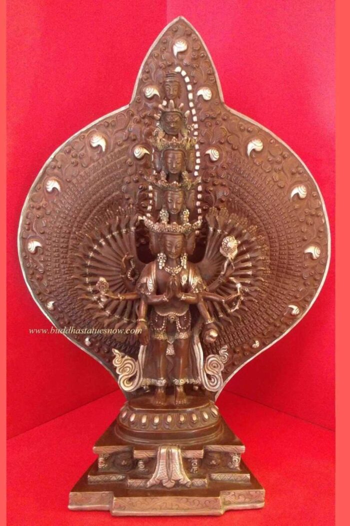 Oxidized Copper 37cm 1000 Armed Avalokiteshvara Statue (Silver Plated) - Front