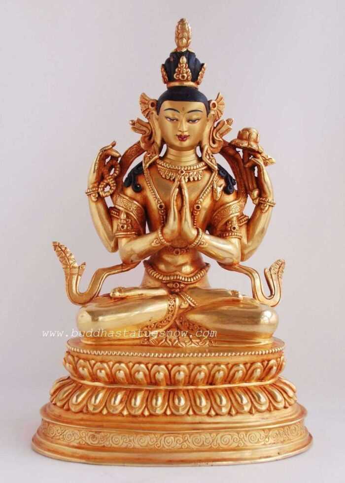 Fully Gold Gilded 9.75 Chenrezig Bodhisattva Statue - Front