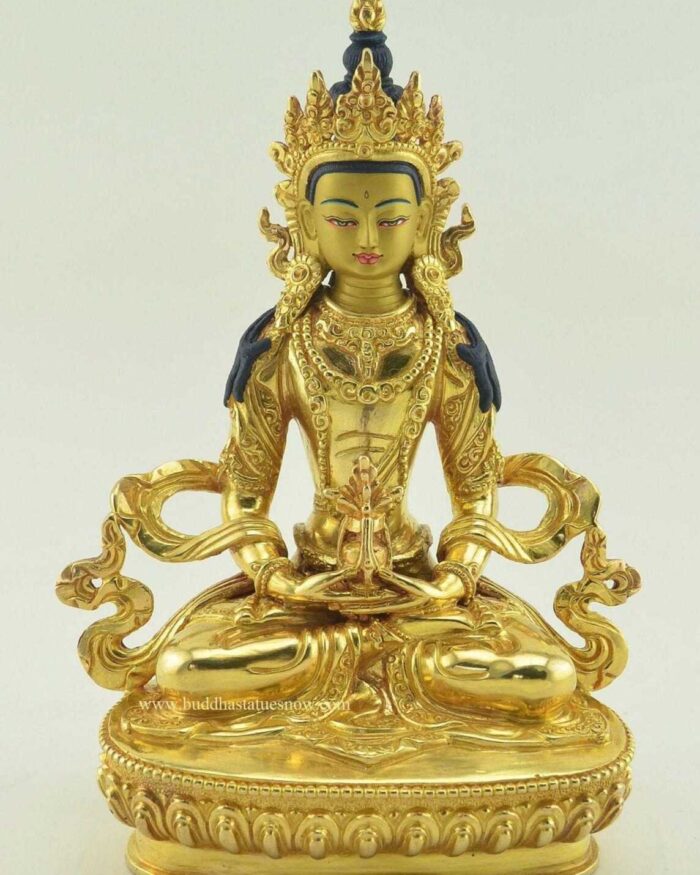 Fully Gold Gilded 8.5" Amitayus Statue (24k Gold) - Front