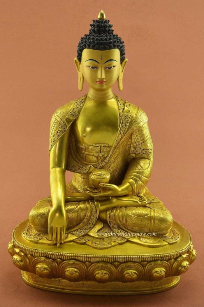Fully Gold Gilded 13.5" Shakyamuni Buddha Statue - Front