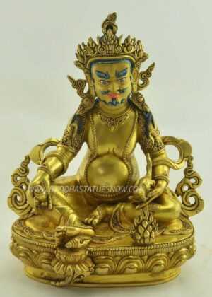 Fully Gold Gilded 10.5" Yellow Dzambhala Statue (Kubera) - Front