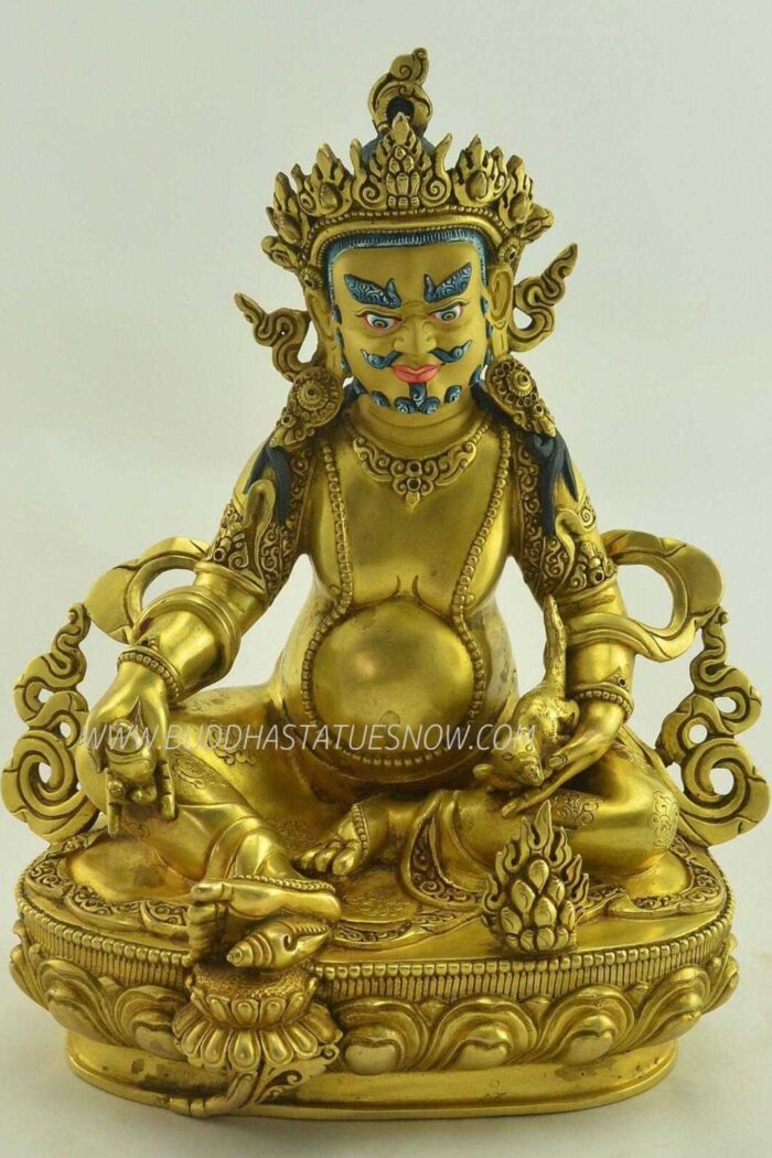 Fully Gold Gilded 10.5" Yellow Dzambhala Statue (Kubera) - Front