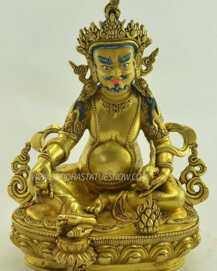 Fully Gold Gilded 10.5" Yellow Dzambhala Statue (Kubera) - Front