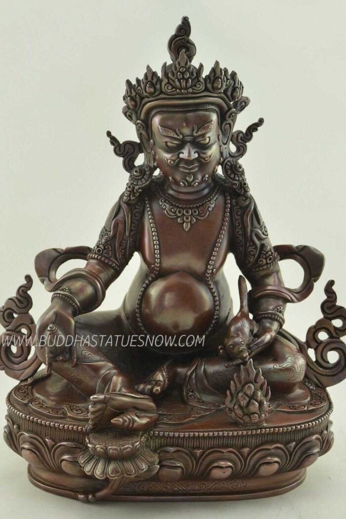 Oxidized Copper 11" Yellow Dzambhala Statue (Hand Made) - Front