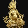 Fully Gold Gilded 26" Yellow Dzambhala Sculpture, Fine Hand Carved Details - Right