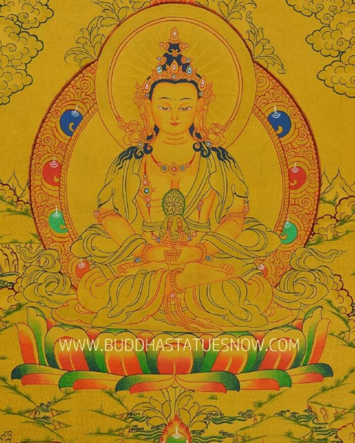 Aparmita Tibetan Thangka Painting 15.25" x 12" (Hand Painted) - Front w/o Border