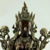 Beautiful Green Tara Statue, 16" Silver Plated Highlights, Fine Hand Carved Detailing - Face Detail