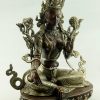 Beautiful Green Tara Statue, 16" Silver Plated Highlights, Fine Hand Carved Detailing - Right