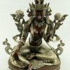 Beautiful Green Tara Statue, 16" Silver Plated Highlights, Fine Hand Carved Detailing - Upper Details