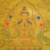 Chenrezig Thangka Painting, 15.5" x 9.75", 24K Gold Detailing - Front Details