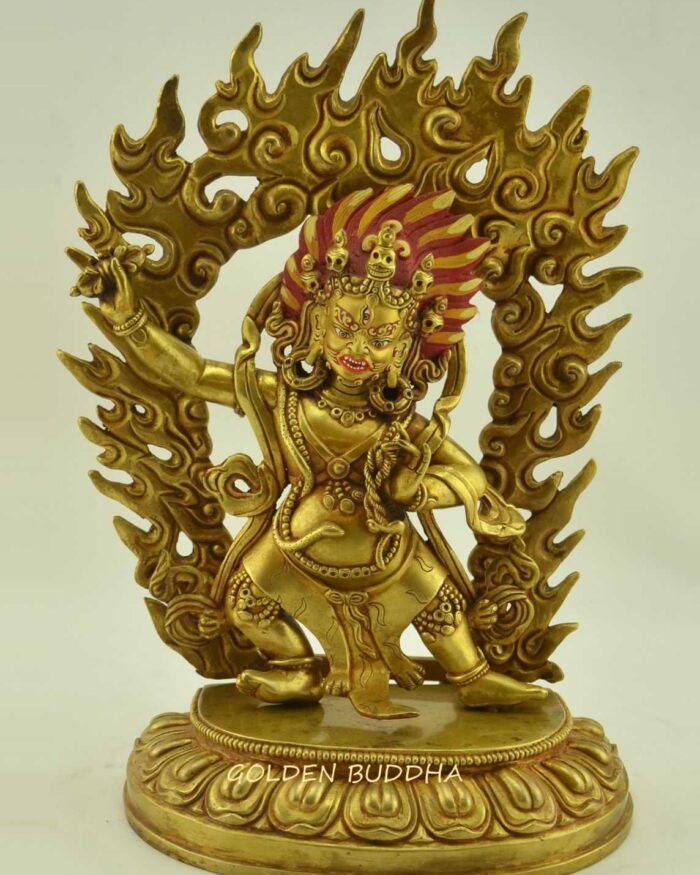 Fully Gold Gilded 11" Wrathful Vajrapani Statue, Handmade - Gallery