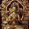 Fully Gold Gilded 17" Enthroned Chenrezig Statue - Front Center