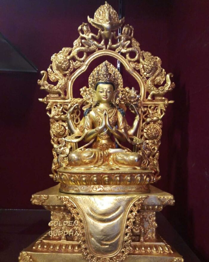 Fully Gold Gilded 17" Enthroned Chenrezig Statue - Gallery