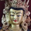 Fully Gold Gilded 9" Manjushri Statue, Face Hand Painted 24k Gold - Face Detail