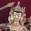 Fully Gold Gilded 9" Manjushri Statue, Face Hand Painted 24k Gold - Front Detail