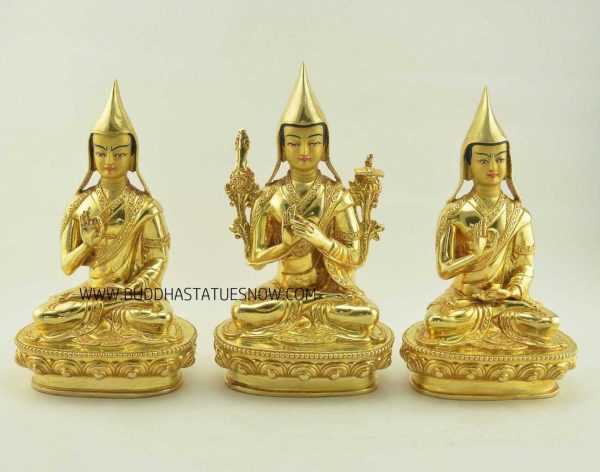 Fully Gold Gilded 9.25" Guru Tsongkhapa Statue Set (24k Gold Finish) - Gallery