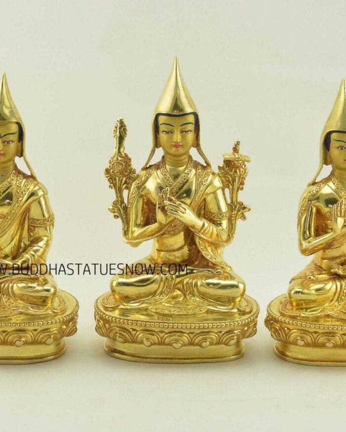 Fully Gold Gilded 9.25" Guru Tsongkhapa Statue Set (24k Gold Finish) - Gallery