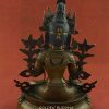 Oxidized Copper 13.25" White Tara Statue, Gold Painted Face, Double Lotus - Back