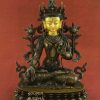 Oxidized Copper 13.25" White Tara Statue, Gold Painted Face, Double Lotus - Gallery