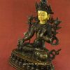Oxidized Copper 13.25" White Tara Statue, Gold Painted Face, Double Lotus - Left