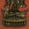 Oxidized Copper 13.25" White Tara Statue, Gold Painted Face, Double Lotus - Lower Front