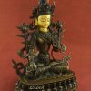 Oxidized Copper 13.25" White Tara Statue, Gold Painted Face, Double Lotus - Right