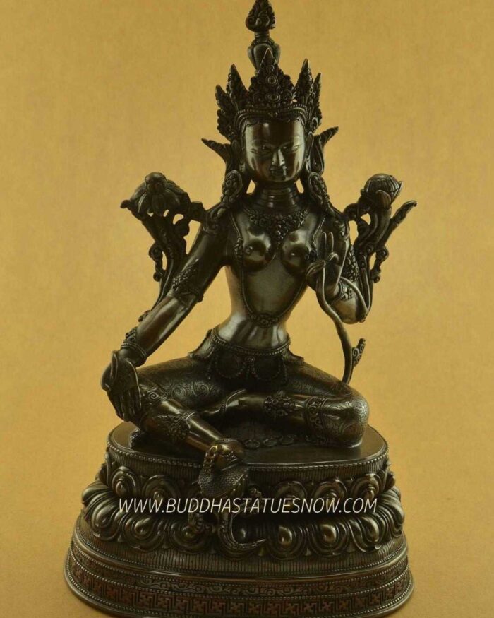 Oxidized Copper 14" Green Tara Statue - Gallery