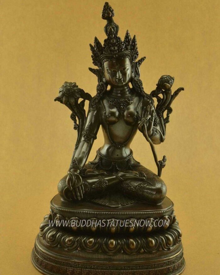 Oxidized Copper 14" White Tara Sculpture, Beautiful Hand Carved Engravings - Gallery